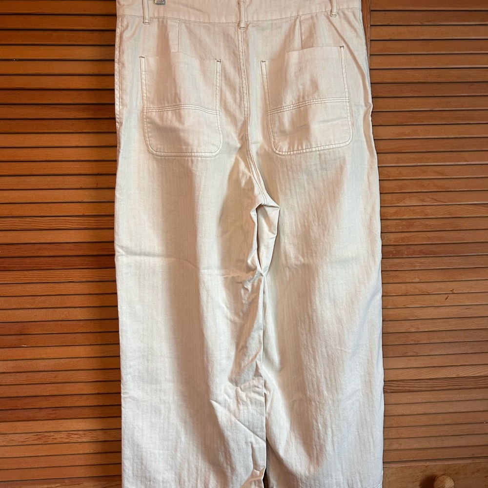 FREE PEOPLE Women's' Beige Sunday Skies Straight Wide Leg Cotton Boho Pants 12 - Picture 2 of 9